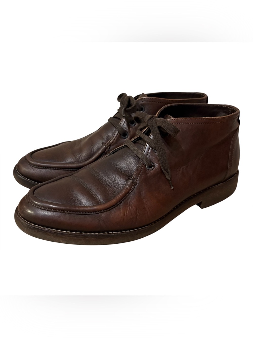 A. Testoni Basic Brown Leather Ankle Dress Boots Chukka Moc-Toe Lace-Up Sz 11